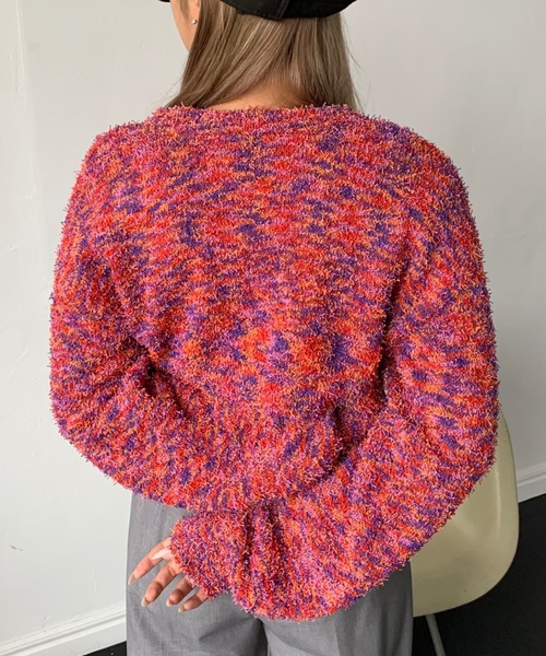 SHAGGIE（シャギー）の「MIXカールヤーンボリュームスリーブクロップカーディガン（カーディガン/ボレロ・レディース・グレー/レッド/イエロー・FREE）」の6枚目の写真