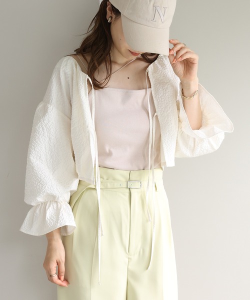 one after another NICE CLAUP（ワンアフターアナザーナイスクラップ）の「前後2WAYジャガード羽織り（シャツ/ブラウス・レディース・ブラック/ベージュ/アイボリー・FREE）」の6枚目の写真