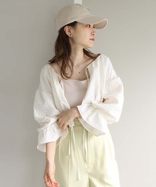 one after another NICE CLAUP（ワンアフターアナザーナイスクラップ）の「前後2WAYジャガード羽織り（シャツ/ブラウス・レディース・ブラック/ベージュ/アイボリー・FREE）」の7枚目の写真