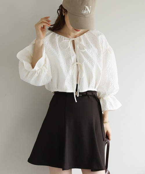 one after another NICE CLAUP（ワンアフターアナザーナイスクラップ）の「前後2WAYジャガード羽織り（シャツ/ブラウス・レディース・ブラック/ベージュ/アイボリー・FREE）」の10枚目の写真