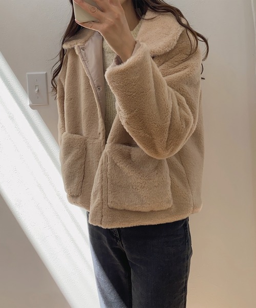 LAUIR（ラウアー）の「オーバーサイズファージャケット（その他アウター・レディース・ブラック/ダークグリーン/ライトブラウン・MEDIUM/LARGE）」の4枚目の写真