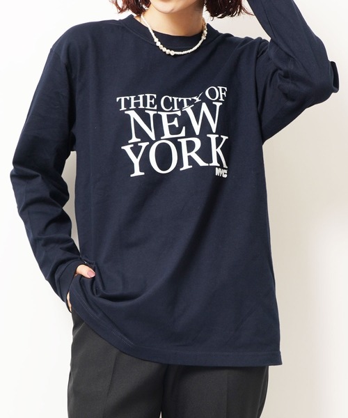 GOOD ROCK SPEED(グッドロックスピード)の「THE CITY OF NEW YORK LONG SLEEVE TEE(Tシャツ/カットソー・レディース・ネイビー/ピンク/ホワイト・FREE)」の3枚目の写真