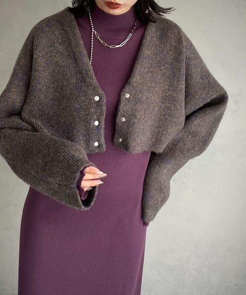 &g'aime（アンジェム）の「【&g’aime】MIXカラーVネックカーディガン（カーディガン/ボレロ・レディース・ダークパープル/ブルー/グレー・FREE）」の6枚目の写真