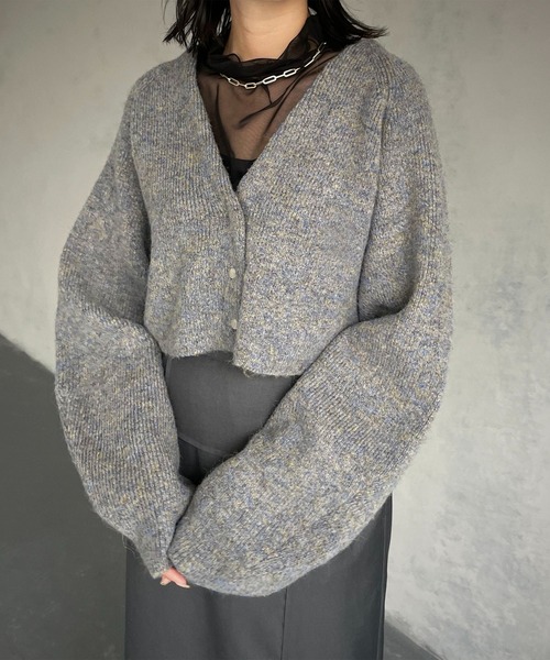 &g'aime（アンジェム）の「【&g’aime】MIXカラーVネックカーディガン（カーディガン/ボレロ・レディース・ダークパープル/ブルー/グレー・FREE）」の4枚目の写真