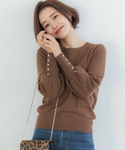 coca(coca)(コカ)の「袖パールボリュームニット(ニット/セーター・レディース・ブラウン/ブラック・M/L)」の1枚目の写真