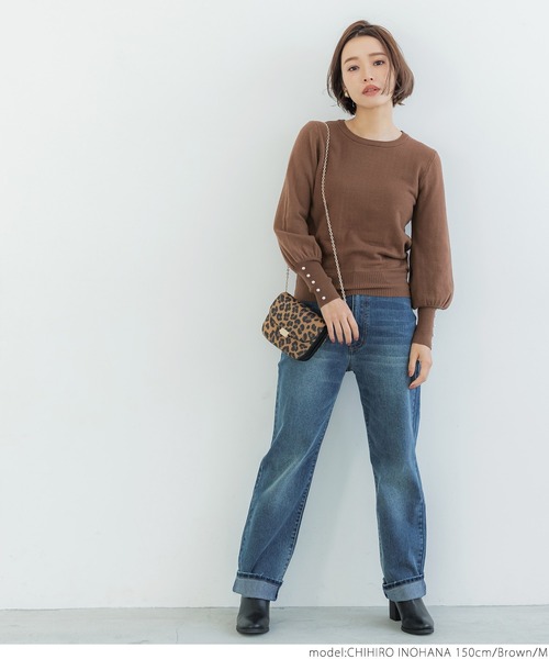 coca(coca)(コカ)の「袖パールボリュームニット(ニット/セーター・レディース・ブラウン/ブラック・M/L)」の8枚目の写真