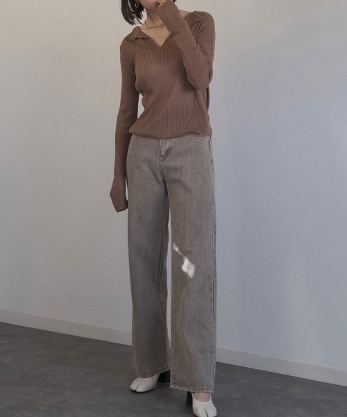 Reurie'(レウリィ)の「ダスティーカラーストレートデニム/dusty color straight denim(デニムパンツ・レディース・カーキ/ライトブルー・M/S)」の9枚目の写真
