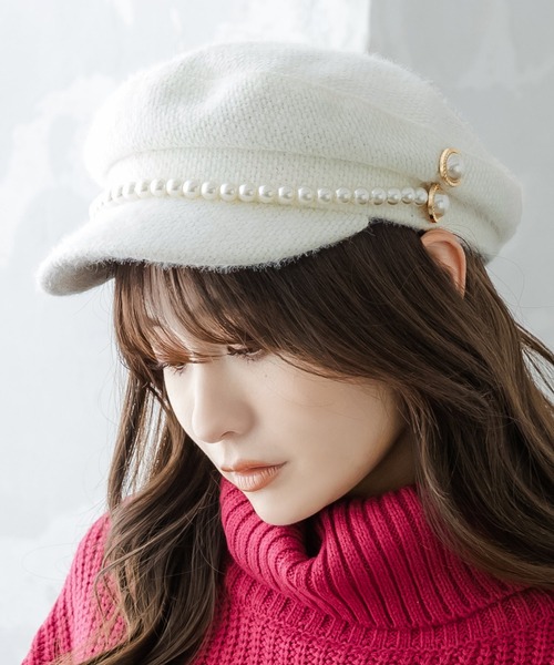 Julia Boutique（ジュリアブティック）の「パール付きシャギータッチキャスケット/22649（キャスケット・レディース・ホワイト/ブラック/ベージュ・ONE）」の2枚目の写真