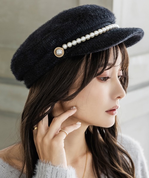 Julia Boutique（ジュリアブティック）の「パール付きシャギータッチキャスケット/22649（キャスケット・レディース・ホワイト/ブラック/ベージュ・ONE）」の3枚目の写真