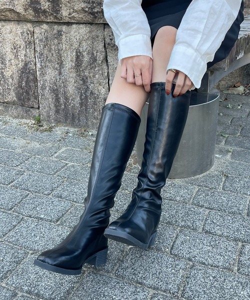 LAUIR（ラウアー）の「スクエアトゥロングブーツ（ブーツ・レディース・ブラウン/ブラック・36/38/39/37）」の3枚目の写真