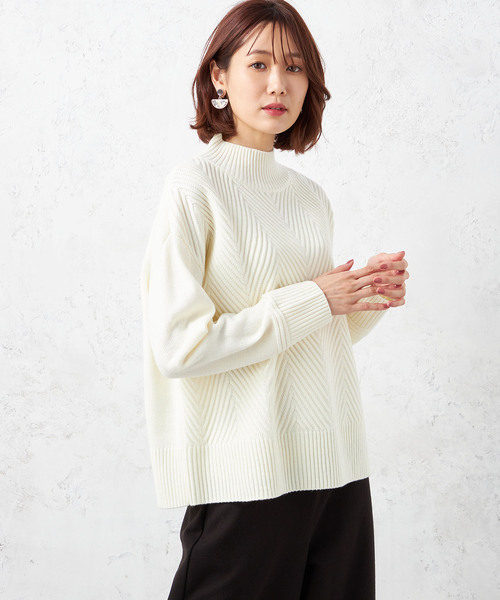 A/C DESIGN BY ALPHA CUBIC（エーシーデザインバイアルファキュービック）の「【ウォッシャブル】ウール柄編みハイネックニットプルオーバー（ニット/セーター・レディース・パープル/ライトグレー/ピンク/ブラック/グリーン/オフホワイト・L/M/LL）」の10枚目の写真