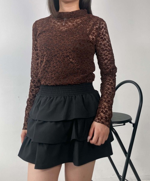 AS KNOW AS plus(アズノゥアズプラス)の「♪お花ぽこぽこ ハイネックプルオーバー(Tシャツ/カットソー・レディース・アイボリー/オフホワイト/ブラック/ブラック×ベージュ/ブルー/ホワイト系/ブラウン系・FREE)」の7枚目の写真