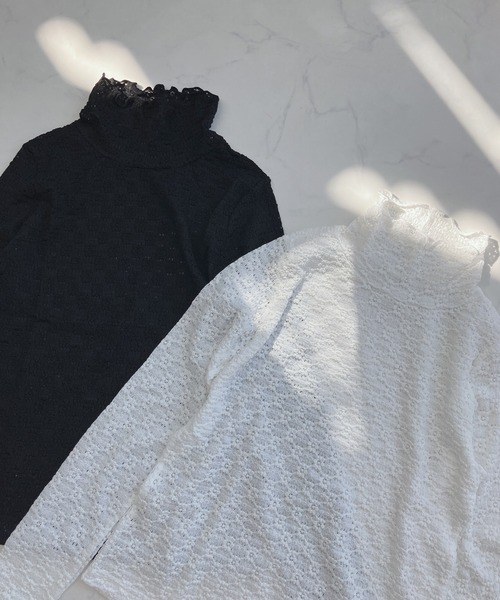 ほぼ新品♡AMICA♡パールTシャツ♡ブラック セール】♪お花ぽこぽこ ハイネックプルオーバー（Tシャツ