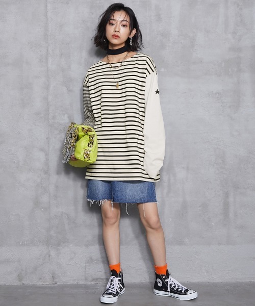 GEVS.(ジェイヴィス)の「<大きいサイズ> チョーカー付クレイジーボーダーカットソープルオーバー GEVS.(Tシャツ/カットソー・レディース・ブルー系/ホワイト系・L/LL/3L/4L/5L)」の18枚目の写真