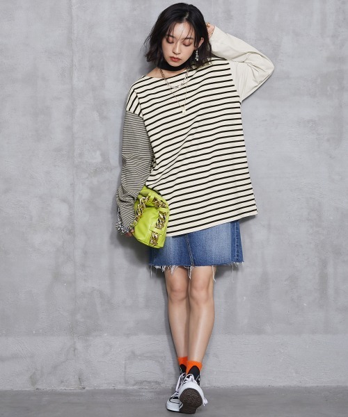 GEVS.(ジェイヴィス)の「<大きいサイズ> チョーカー付クレイジーボーダーカットソープルオーバー GEVS.(Tシャツ/カットソー・レディース・ブルー系/ホワイト系・L/LL/3L/4L/5L)」の19枚目の写真