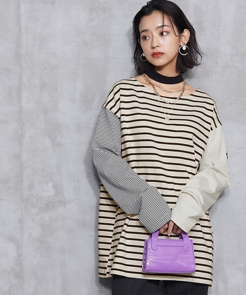 GEVS.(ジェイヴィス)の「<大きいサイズ> チョーカー付クレイジーボーダーカットソープルオーバー GEVS.(Tシャツ/カットソー・レディース・ブルー系/ホワイト系・L/LL/3L/4L/5L)」の3枚目の写真