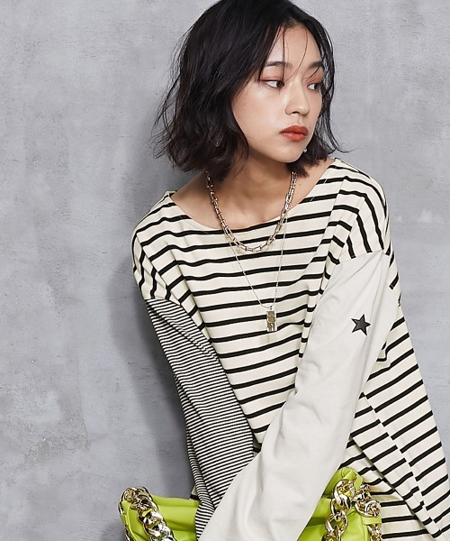 GEVS.(ジェイヴィス)の「<大きいサイズ> チョーカー付クレイジーボーダーカットソープルオーバー GEVS.(Tシャツ/カットソー・レディース・ブルー系/ホワイト系・L/LL/3L/4L/5L)」の6枚目の写真