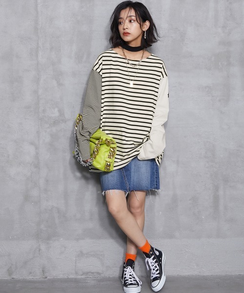 GEVS.(ジェイヴィス)の「<大きいサイズ> チョーカー付クレイジーボーダーカットソープルオーバー GEVS.(Tシャツ/カットソー・レディース・ブルー系/ホワイト系・L/LL/3L/4L/5L)」の8枚目の写真