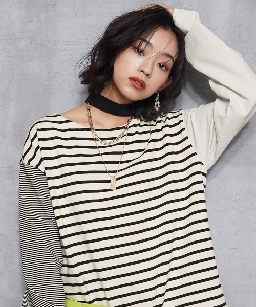 GEVS.(ジェイヴィス)の「<大きいサイズ> チョーカー付クレイジーボーダーカットソープルオーバー GEVS.(Tシャツ/カットソー・レディース・ブルー系/ホワイト系・L/LL/3L/4L/5L)」の22枚目の写真