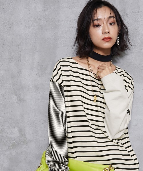 GEVS.(ジェイヴィス)の「<大きいサイズ> チョーカー付クレイジーボーダーカットソープルオーバー GEVS.(Tシャツ/カットソー・レディース・ブルー系/ホワイト系・L/LL/3L/4L/5L)」の21枚目の写真