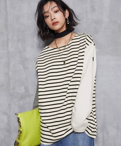 GEVS.(ジェイヴィス)の「<大きいサイズ> チョーカー付クレイジーボーダーカットソープルオーバー GEVS.(Tシャツ/カットソー・レディース・ブルー系/ホワイト系・L/LL/3L/4L/5L)」の20枚目の写真