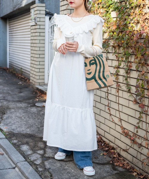 WEGO(ウィゴー)の「WEGO/コットンフリルワンピース(ワンピース・レディース・ブラック/ホワイト・FREE)」の15枚目の写真