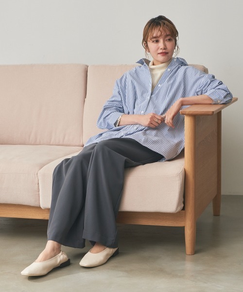 nissen(ニッセン)の「ストライプオーバーシャツ(イージーケア)(シャツ/ブラウス・レディース・グリーン系/ブラック系/ブルー系・S/LL/L/M)」の7枚目の写真