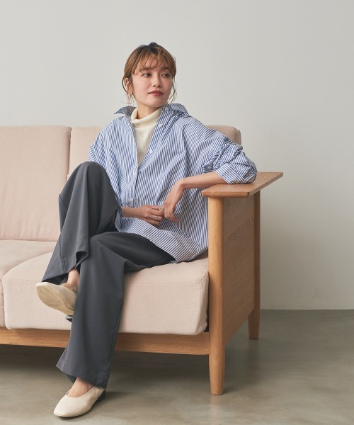 nissen(ニッセン)の「ストライプオーバーシャツ(イージーケア)(シャツ/ブラウス・レディース・グリーン系/ブラック系/ブルー系・S/LL/L/M)」の8枚目の写真