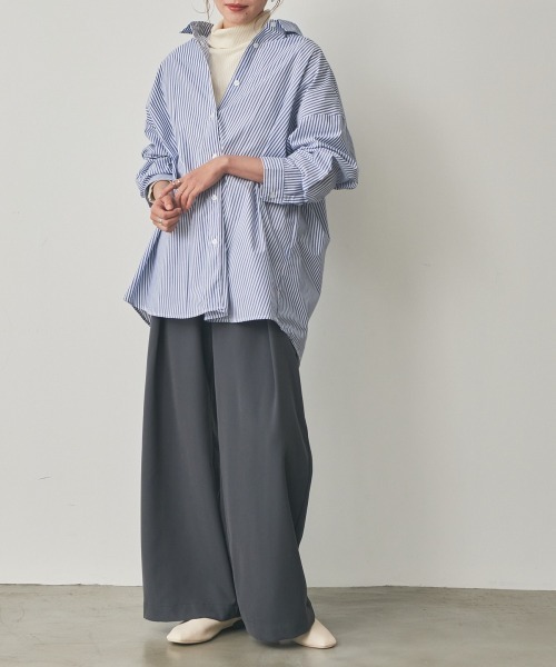 nissen(ニッセン)の「ストライプオーバーシャツ(イージーケア)(シャツ/ブラウス・レディース・グリーン系/ブラック系/ブルー系・S/LL/L/M)」の9枚目の写真