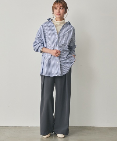 nissen(ニッセン)の「ストライプオーバーシャツ(イージーケア)(シャツ/ブラウス・レディース・グリーン系/ブラック系/ブルー系・S/LL/L/M)」の10枚目の写真