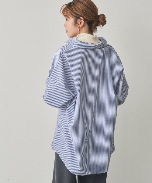 nissen(ニッセン)の「ストライプオーバーシャツ(イージーケア)(シャツ/ブラウス・レディース・グリーン系/ブラック系/ブルー系・S/LL/L/M)」の6枚目の写真