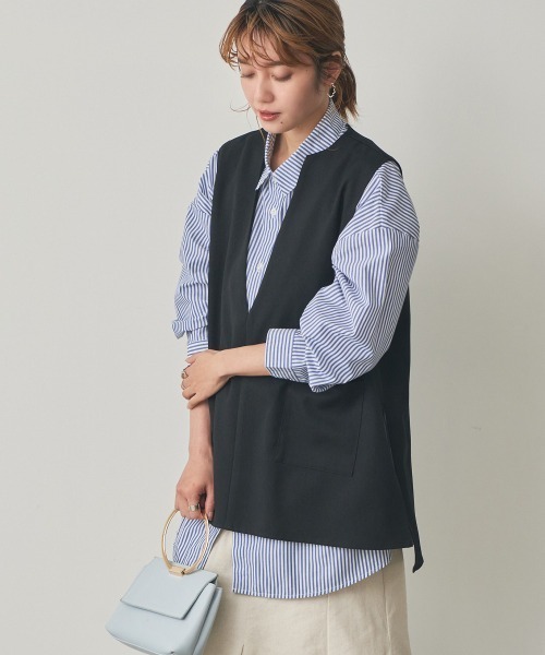 nissen(ニッセン)の「ストライプオーバーシャツ(イージーケア)(シャツ/ブラウス・レディース・グリーン系/ブラック系/ブルー系・S/LL/L/M)」の14枚目の写真