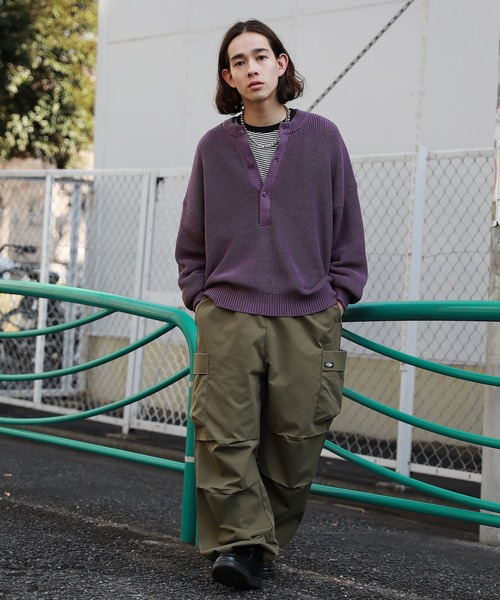 ACLENT ヘンリールーズ ニット セール】ルーズシルエット畦編みヘンリーネックニット（ニット