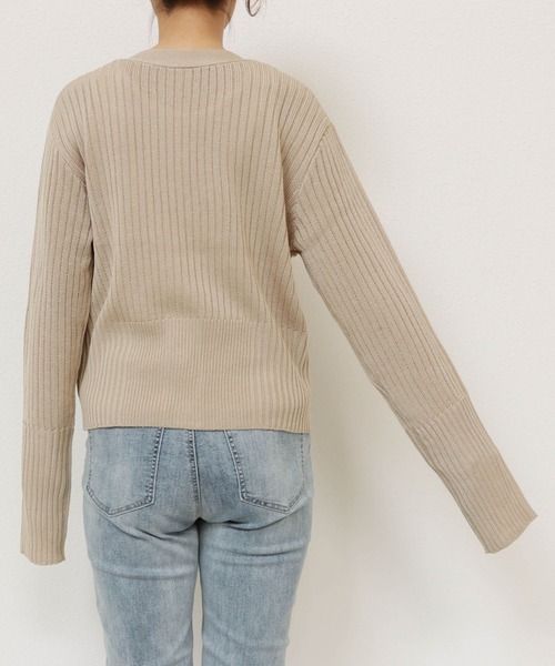 リネンタッチショート丈リブニットカーディガン（カーディガン