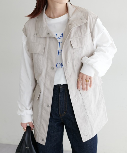 DISCOAT（ディスコート）の「【WEB限定】ナイロンフィッシャーベスト（ベスト・レディース・カーキ/アイボリー/グレイッシュベージュ・FREE）」の18枚目の写真