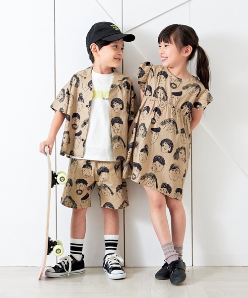 MAKE YOUR DAY（メイクユアデイ）の「いろんな顔総柄ワンピース■80～140cm（ワンピース・キッズ・ベージュ/ブラック・110/130/140/100/120/80/90）」の9枚目の写真