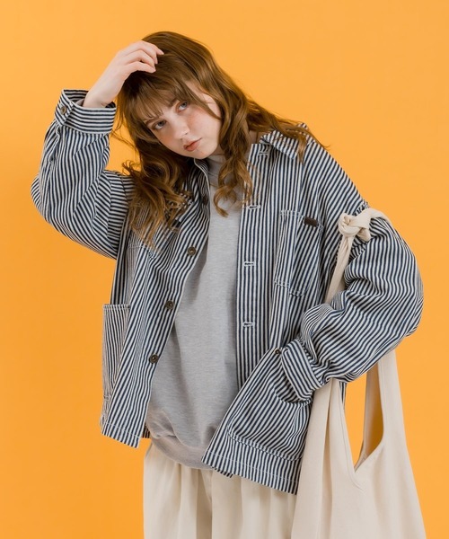 MUHET(ミュエータ)の「【セットアップ可能】ヒッコリーカバーオール(カバーオール・レディース・ネイビー・MEDIUM/X-LARGE)」の6枚目の写真
