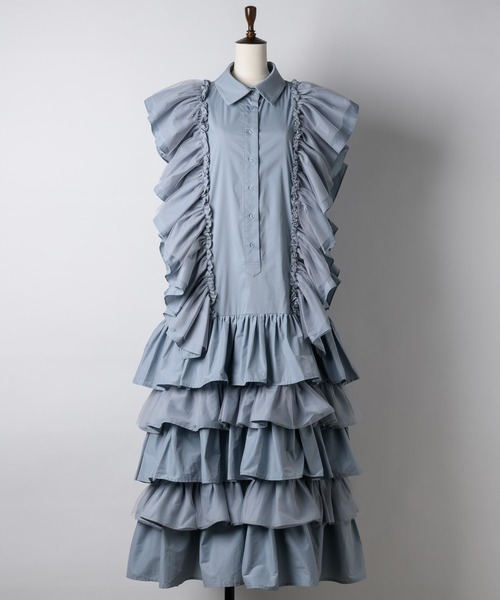 LA BELLE ETUDE(ラベルエチュード)の「裾ボリュームティアードデザインシャツワンピース(ワンピース・レディース・ブラック/ブルー・FREE)」の15枚目の写真