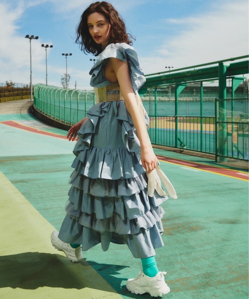 LA BELLE ETUDE(ラベルエチュード)の「裾ボリュームティアードデザインシャツワンピース(ワンピース・レディース・ブラック/ブルー・FREE)」の7枚目の写真