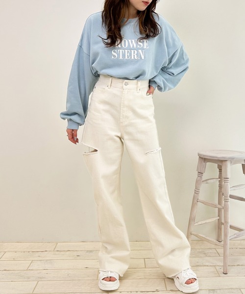 INGNI(イング)の「刺しゅうロゴプルオーバー(スウェット・レディース・ホワイト×ブルー/ホワイト×ピンク/サックスブルー・M)」の16枚目の写真
