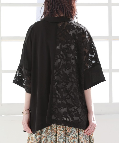 n'OrLABEL(ノアールレーベル)の「『花柄シアーカットジャカードシャツ』(シャツ/ブラウス・レディース・ブラック/オフホワイト/グレイッシュブルー・FREE)」の17枚目の写真