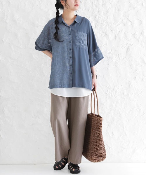 n'OrLABEL(ノアールレーベル)の「『花柄シアーカットジャカードシャツ』(シャツ/ブラウス・レディース・ブラック/オフホワイト/グレイッシュブルー・FREE)」の22枚目の写真