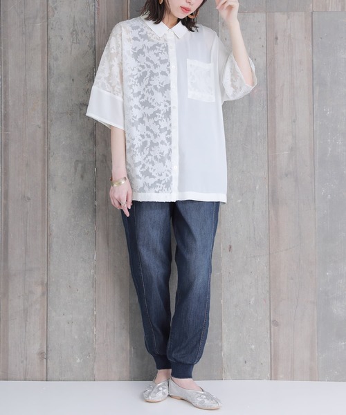 n'OrLABEL(ノアールレーベル)の「『花柄シアーカットジャカードシャツ』(シャツ/ブラウス・レディース・ブラック/オフホワイト/グレイッシュブルー・FREE)」の20枚目の写真