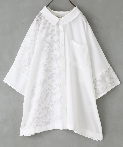 n'OrLABEL(ノアールレーベル)の「『花柄シアーカットジャカードシャツ』(シャツ/ブラウス・レディース・ブラック/オフホワイト/グレイッシュブルー・FREE)」の8枚目の写真