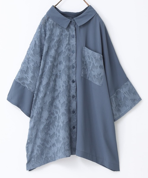 n'OrLABEL(ノアールレーベル)の「『花柄シアーカットジャカードシャツ』(シャツ/ブラウス・レディース・ブラック/オフホワイト/グレイッシュブルー・FREE)」の13枚目の写真
