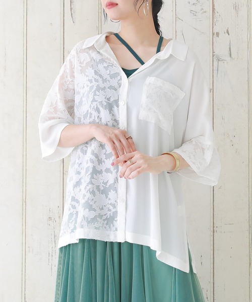 n'OrLABEL(ノアールレーベル)の「『花柄シアーカットジャカードシャツ』(シャツ/ブラウス・レディース・ブラック/オフホワイト/グレイッシュブルー・FREE)」の15枚目の写真