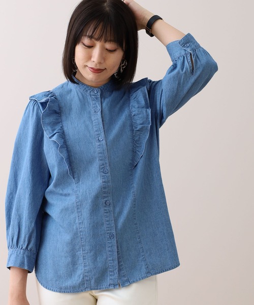 未使用品　セレクトショップデニム素材デザインブラウス 未使用品 セレクトショップデニム素材デザインブラウス