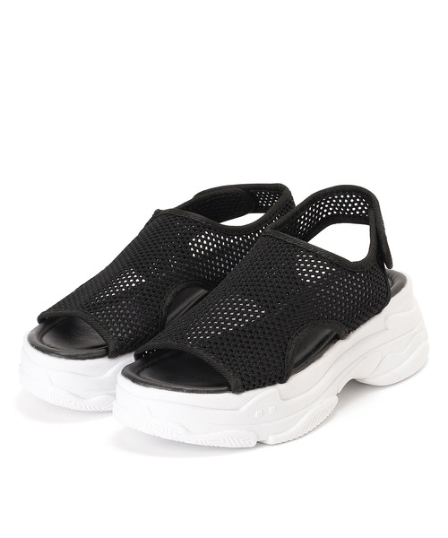 【美品】HARE　ラメメッシュスニーカーサンダル　ブラック　厚底 セール】ラメメッシュスニーカーサンダル(HARE)（サンダル