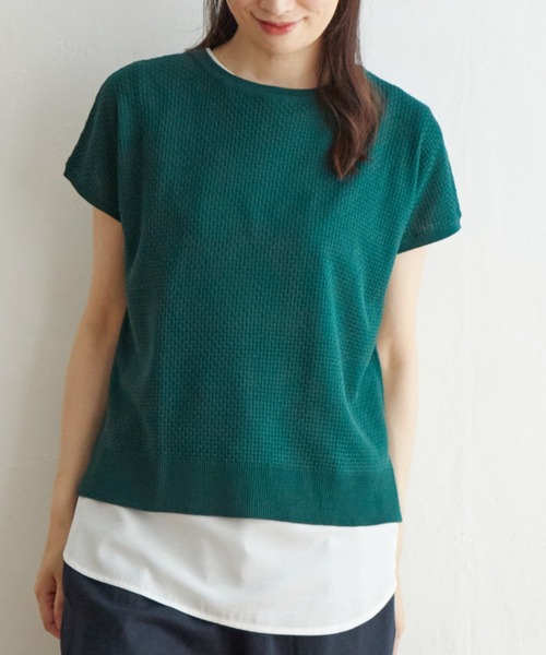 ikka（イッカ）の「【2点セット】半袖ドルマンニットアンサンブル（アンサンブル・レディース・エメラルド/ブラック/ベージュ・S/M/L）」の3枚目の写真