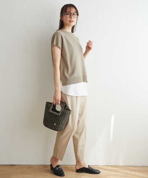 ikka（イッカ）の「【2点セット】半袖ドルマンニットアンサンブル（アンサンブル・レディース・エメラルド/ブラック/ベージュ・S/M/L）」の14枚目の写真